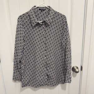 Opus Women's Black And White "Love" Long Sleeve Button Up Blouse Size 40(medium)